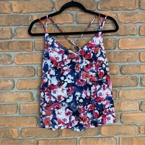 Fourteenth Place Floral Camisole Top Pink‎ Blue Abstract Strappy V-Neck Small